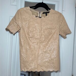 BCBGMaxAzria Tan Eyelet Blouse